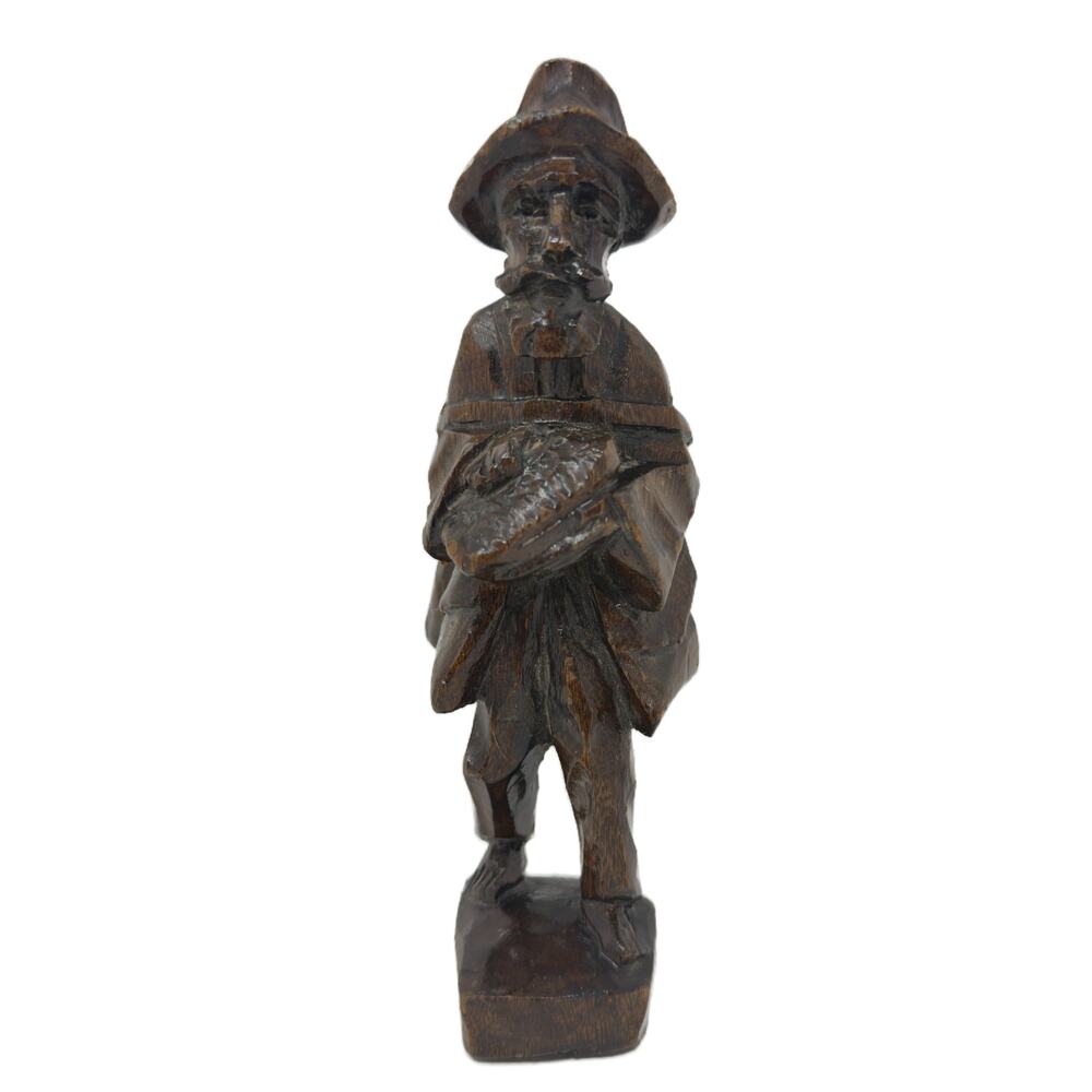 Vtg Hand-Carved Lacquered Wooden Traveler Backpack Peddler Folk Art Figurine